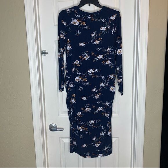 Time And Tru Women's Navy Blue Floral Print Semi-Fitted Maternity Dress Size M - Picture 11 of 12